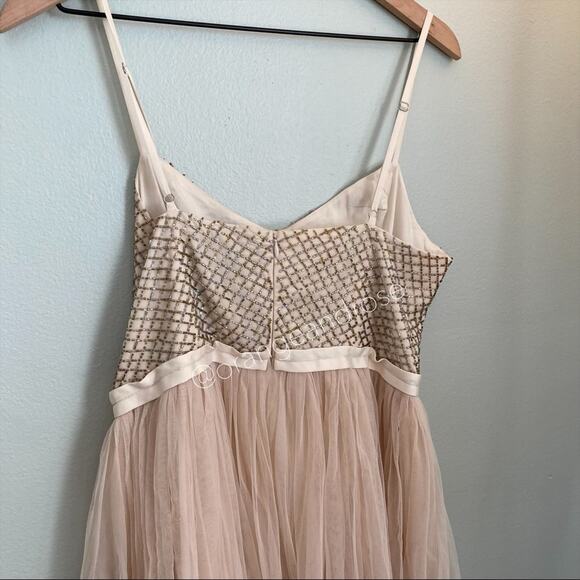 NWT Needle & Thread Nude Blush Pink beaded Top Tulle Empire Waist Maxi Dress 10 - Picture 9 of 12